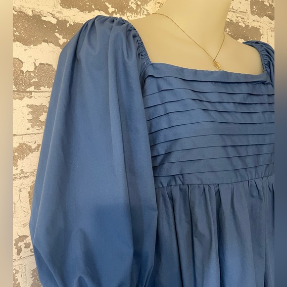 Abercrombie & Fitch Blue Puff Sleeve Babydoll Mini Dress Cottagecore Milkmaid L - Picture 3 of 7